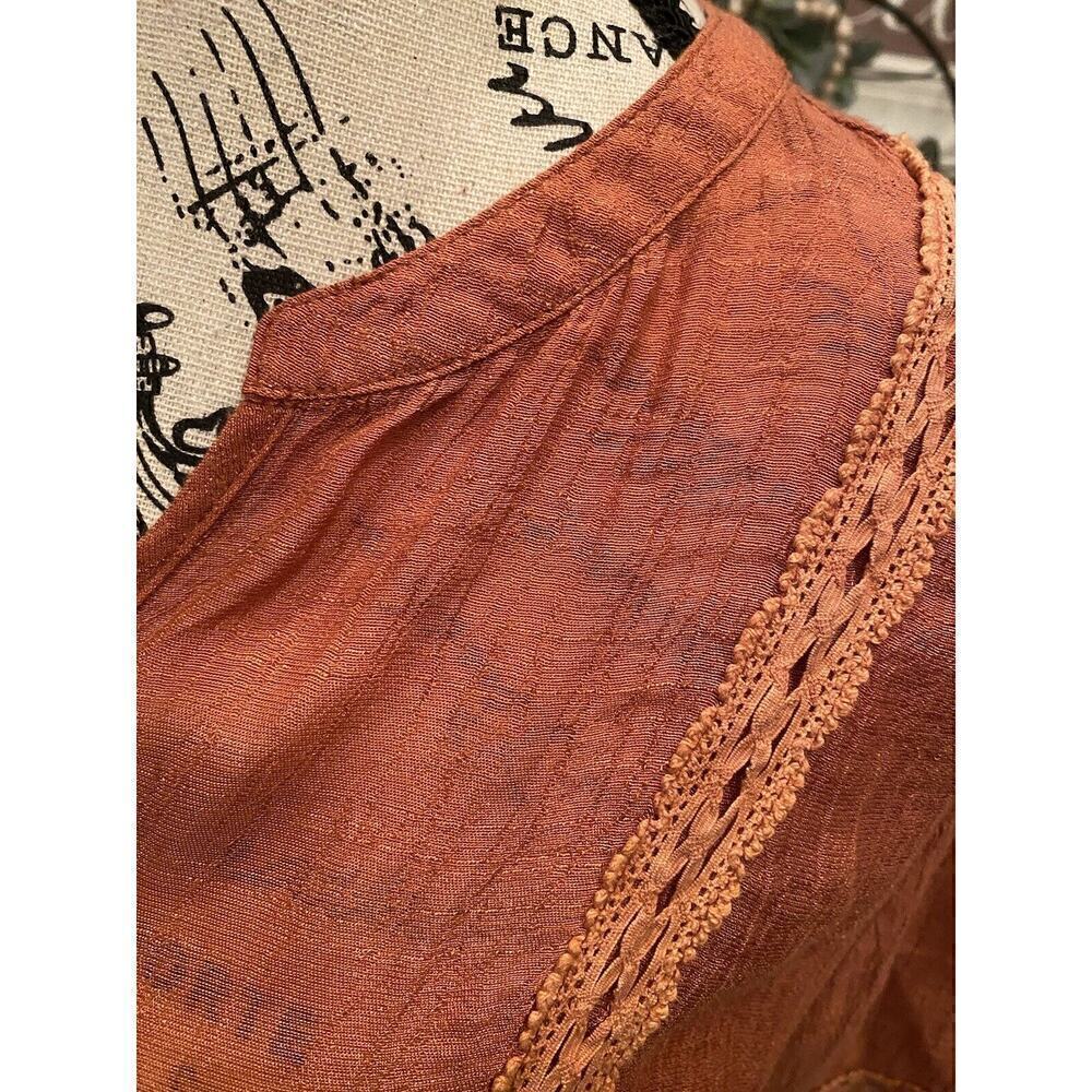 Monoreno Blouse Tunic Anthropologie Salmon Sz Large Lagenlook Short Sleeves Trim - Picture 4 of 6